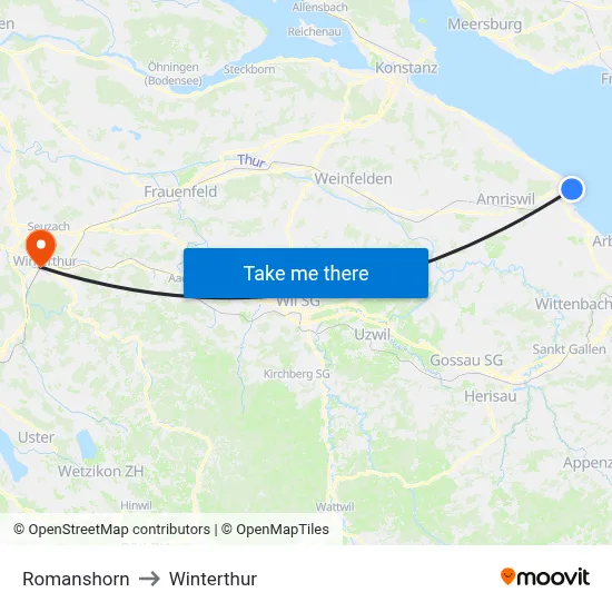 Romanshorn to Winterthur map