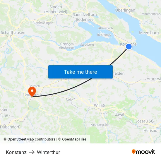 Konstanz to Winterthur map