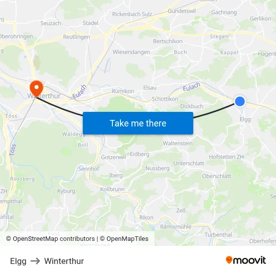 Elgg to Winterthur map