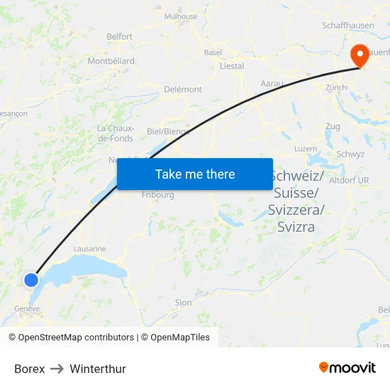 Borex to Winterthur map