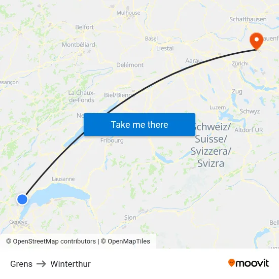 Grens to Winterthur map