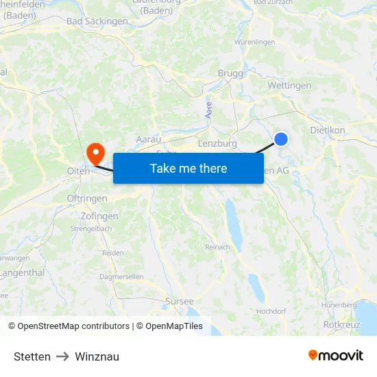 Stetten to Winznau map