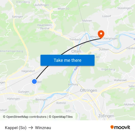 Kappel (So) to Winznau map