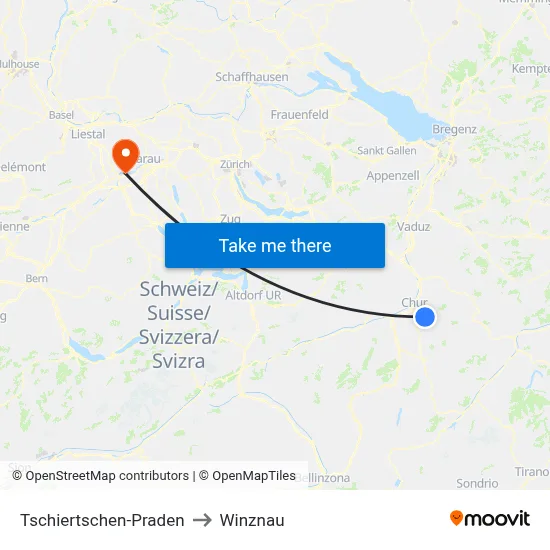 Tschiertschen-Praden to Winznau map