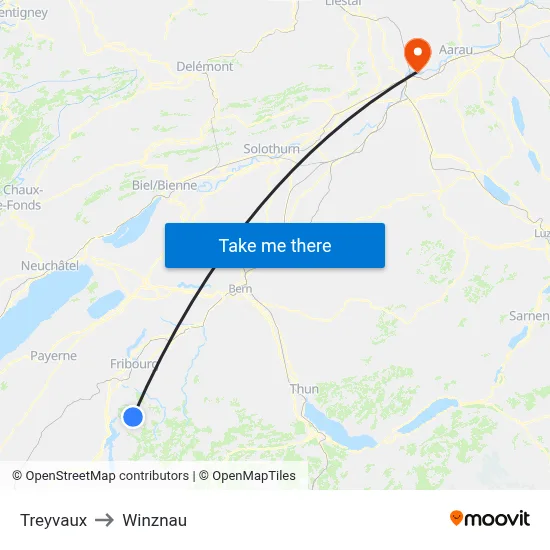 Treyvaux to Winznau map