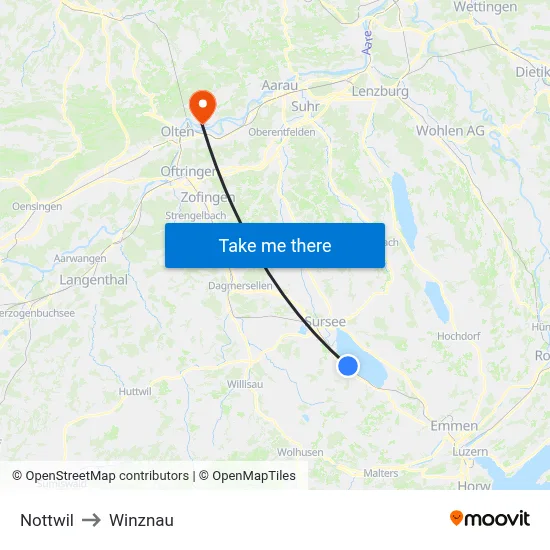 Nottwil to Winznau map