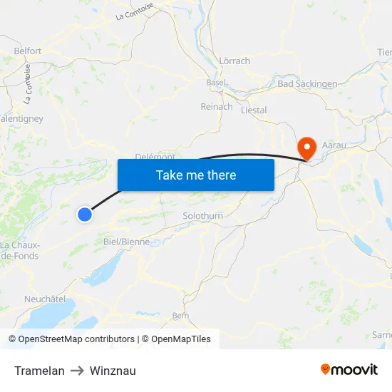 Tramelan to Winznau map