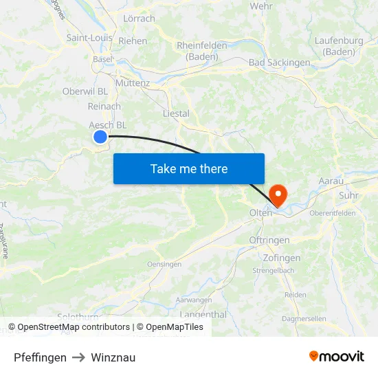 Pfeffingen to Winznau map