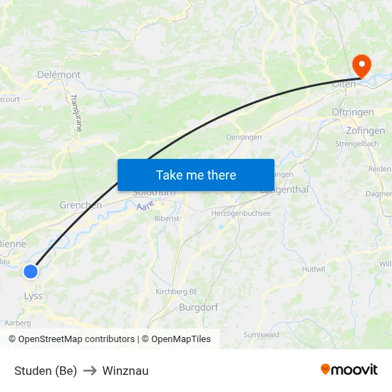 Studen (Be) to Winznau map