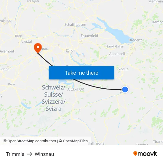 Trimmis to Winznau map
