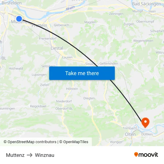 Muttenz to Winznau map