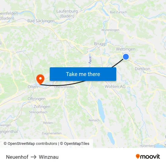 Neuenhof to Winznau map