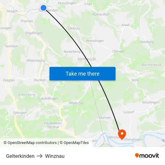 Gelterkinden to Winznau map