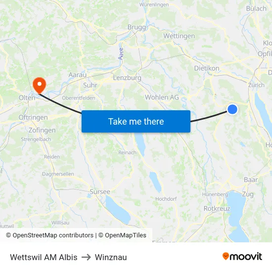 Wettswil AM Albis to Winznau map