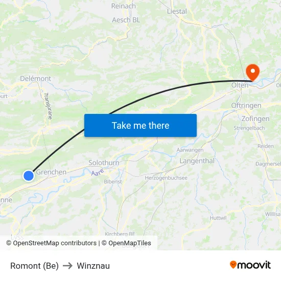 Romont (Be) to Winznau map