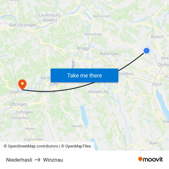 Niederhasli to Winznau map