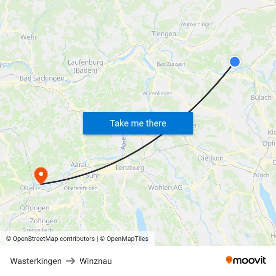 Wasterkingen to Winznau map