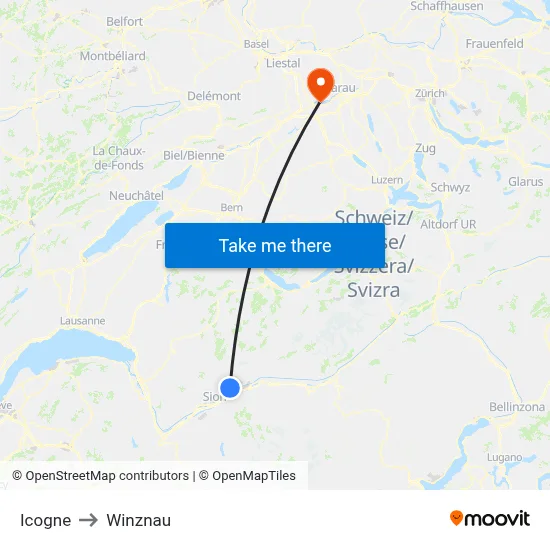 Icogne to Winznau map