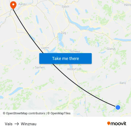 Vals to Winznau map