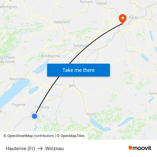 Hauterive (Fr) to Winznau map
