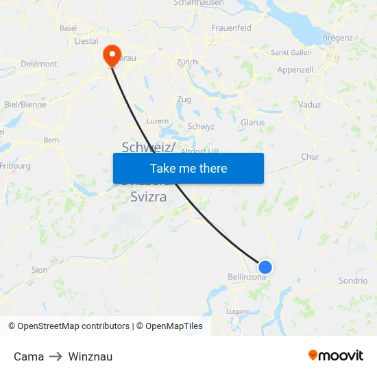 Cama to Winznau map