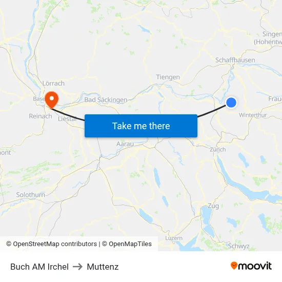 Buch AM Irchel to Muttenz map