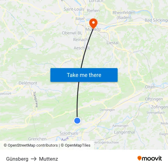 Günsberg to Muttenz map
