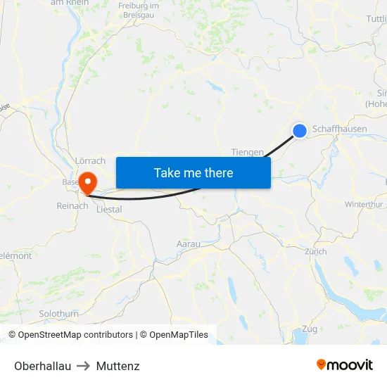 Oberhallau to Muttenz map