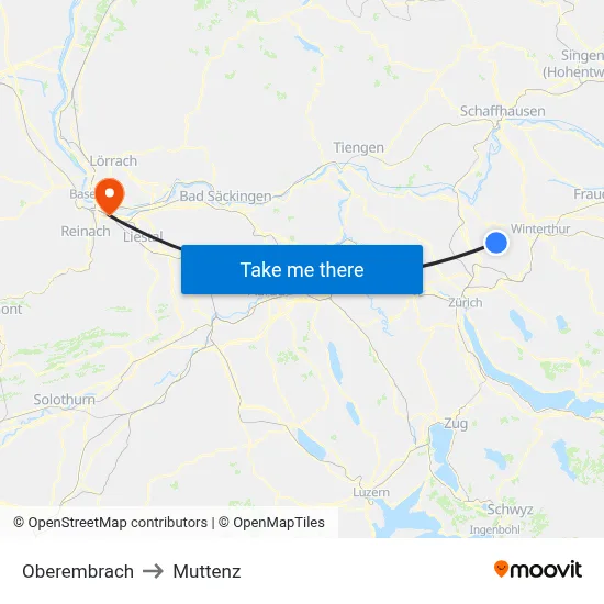 Oberembrach to Muttenz map