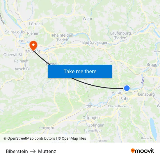 Biberstein to Muttenz map