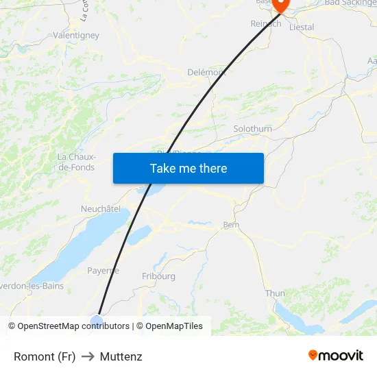 Romont (Fr) to Muttenz map