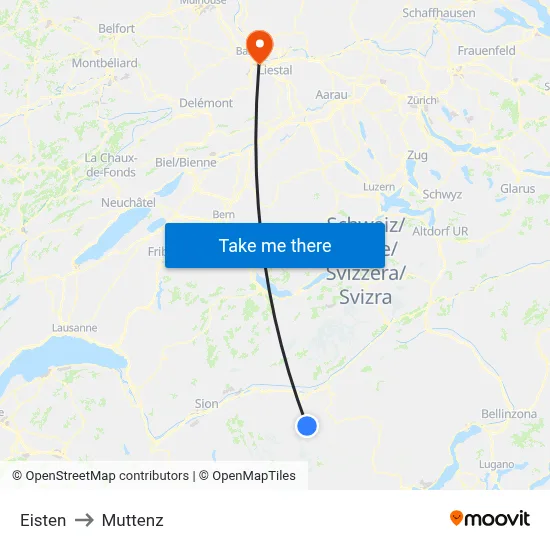 Eisten to Muttenz map