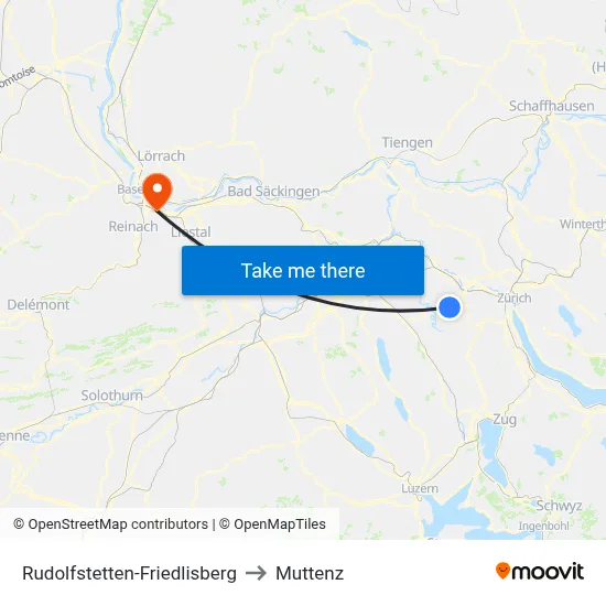 Rudolfstetten-Friedlisberg to Muttenz map
