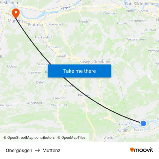 Obergösgen to Muttenz map