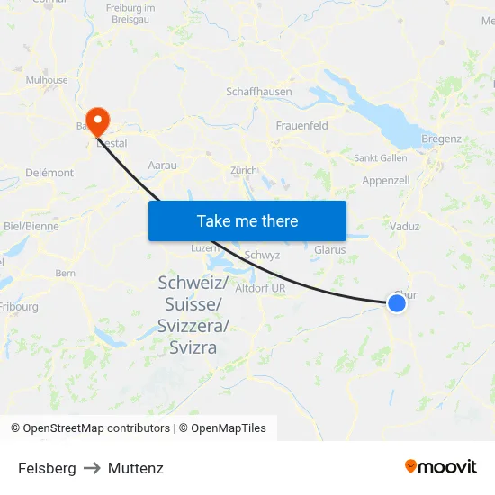 Felsberg to Muttenz map