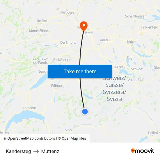 Kandersteg to Muttenz map