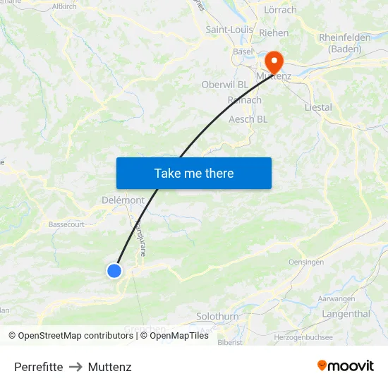 Perrefitte to Muttenz map