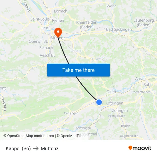 Kappel (So) to Muttenz map