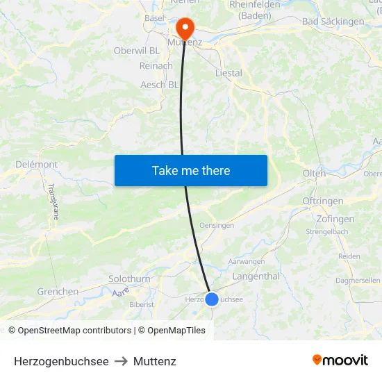 Herzogenbuchsee to Muttenz map