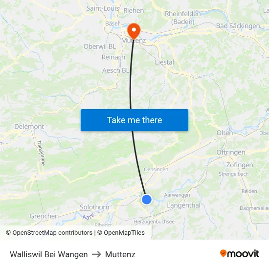 Walliswil Bei Wangen to Muttenz map