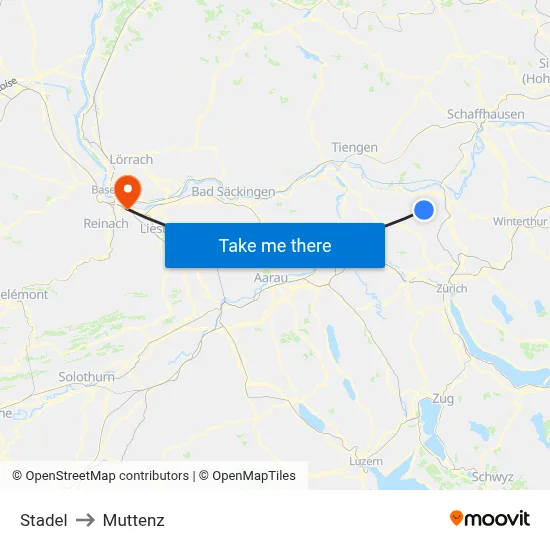 Stadel to Muttenz map