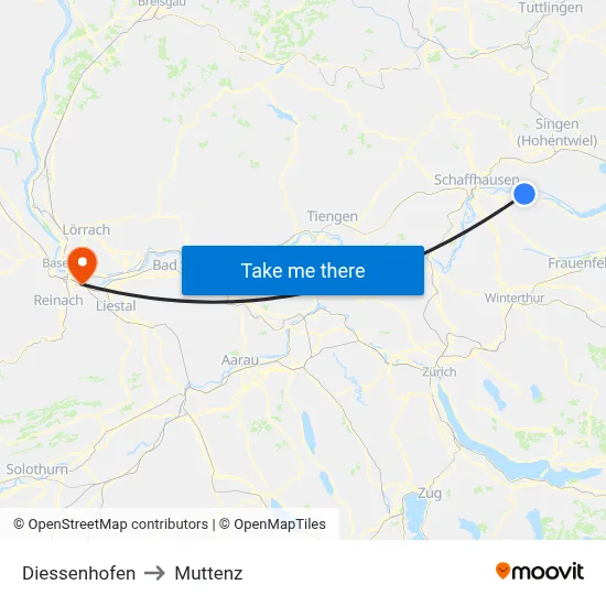 Diessenhofen to Muttenz map