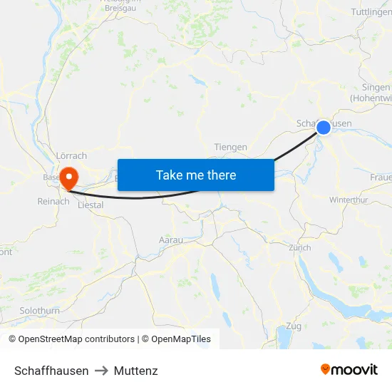 Schaffhausen to Muttenz map
