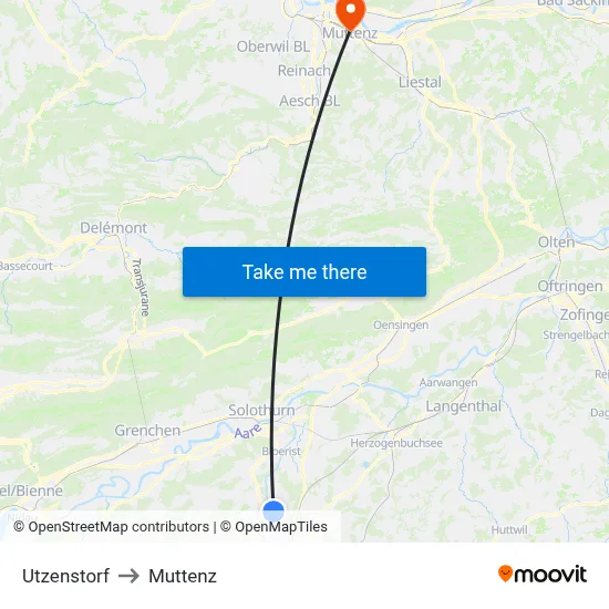 Utzenstorf to Muttenz map