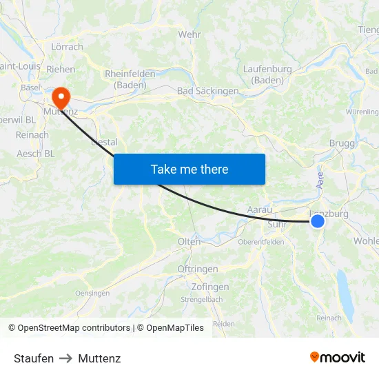 Staufen to Muttenz map