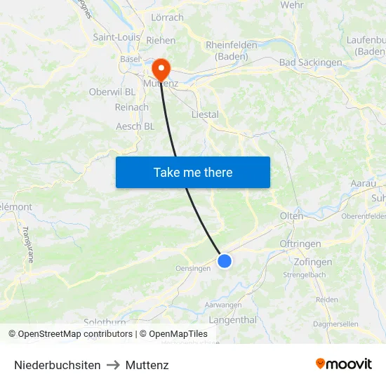 Niederbuchsiten to Muttenz map