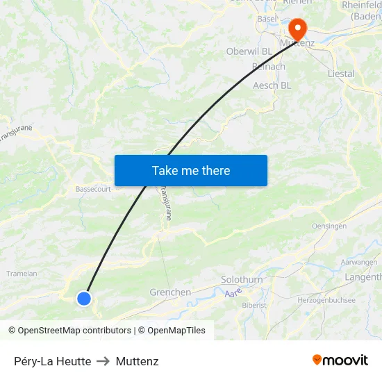 Péry-La Heutte to Muttenz map