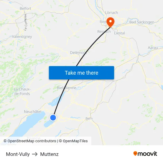 Mont-Vully to Muttenz map