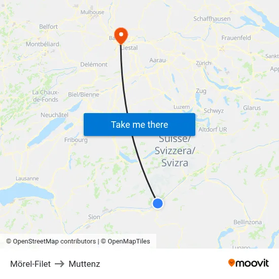 Mörel-Filet to Muttenz map