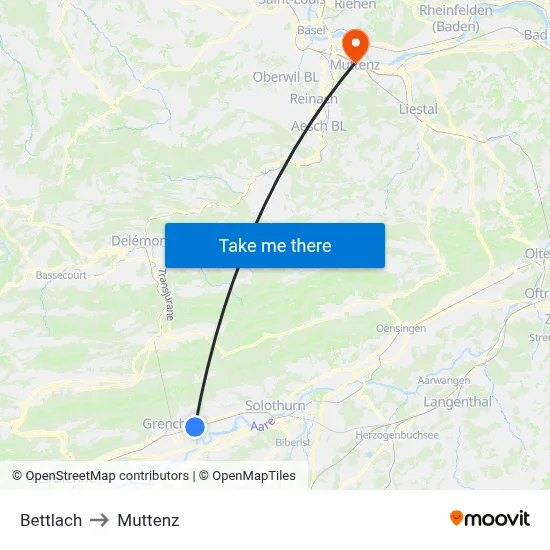 Bettlach to Muttenz map